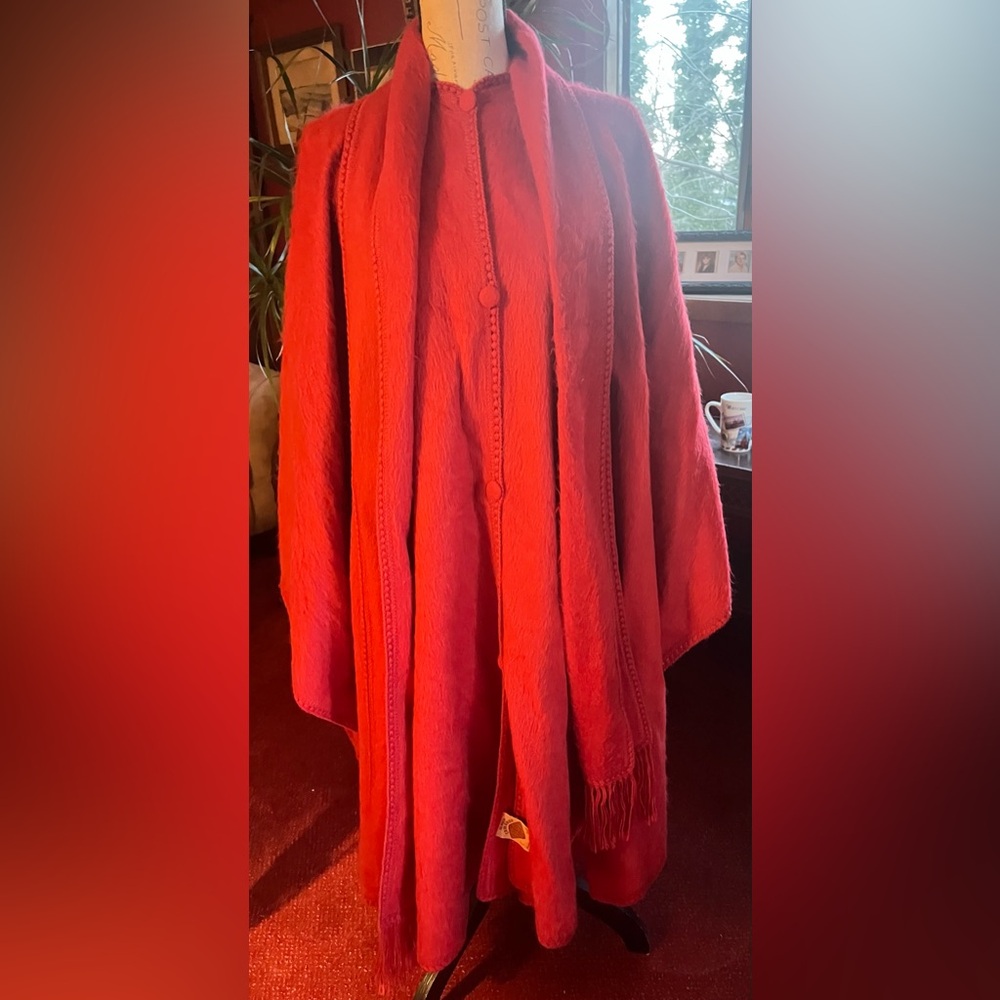 Vibrant Red Buttoned Cape